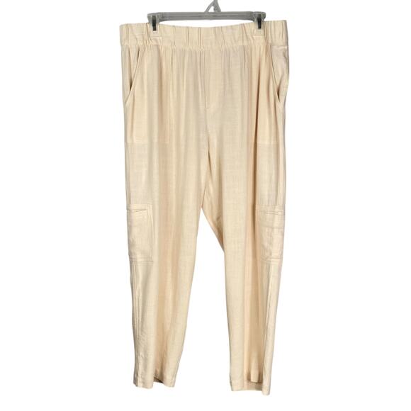 Soft Surroundings Cream Ivory Linen Blend Pull On Straight Leg Cargo Pants SZ L - Picture 1 of 8